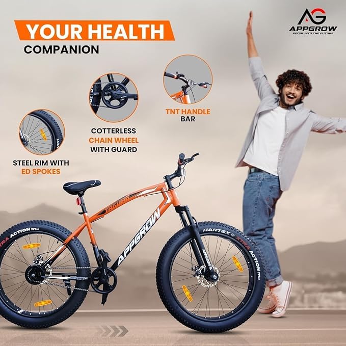 Image of Appgrow Fat tyre Cycle in Jaguar Frame in Extra Fat Tyres of 26 * 400 with Front Suspension Fork with Dual disc Brakes in Single Speed