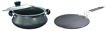 Prestige Omega Select Plus Mini Handi with SS lid & Prestige Hard Anodised Aluminium Plus Cookware Induction Base Roti Tawa, 22.5cm, Black