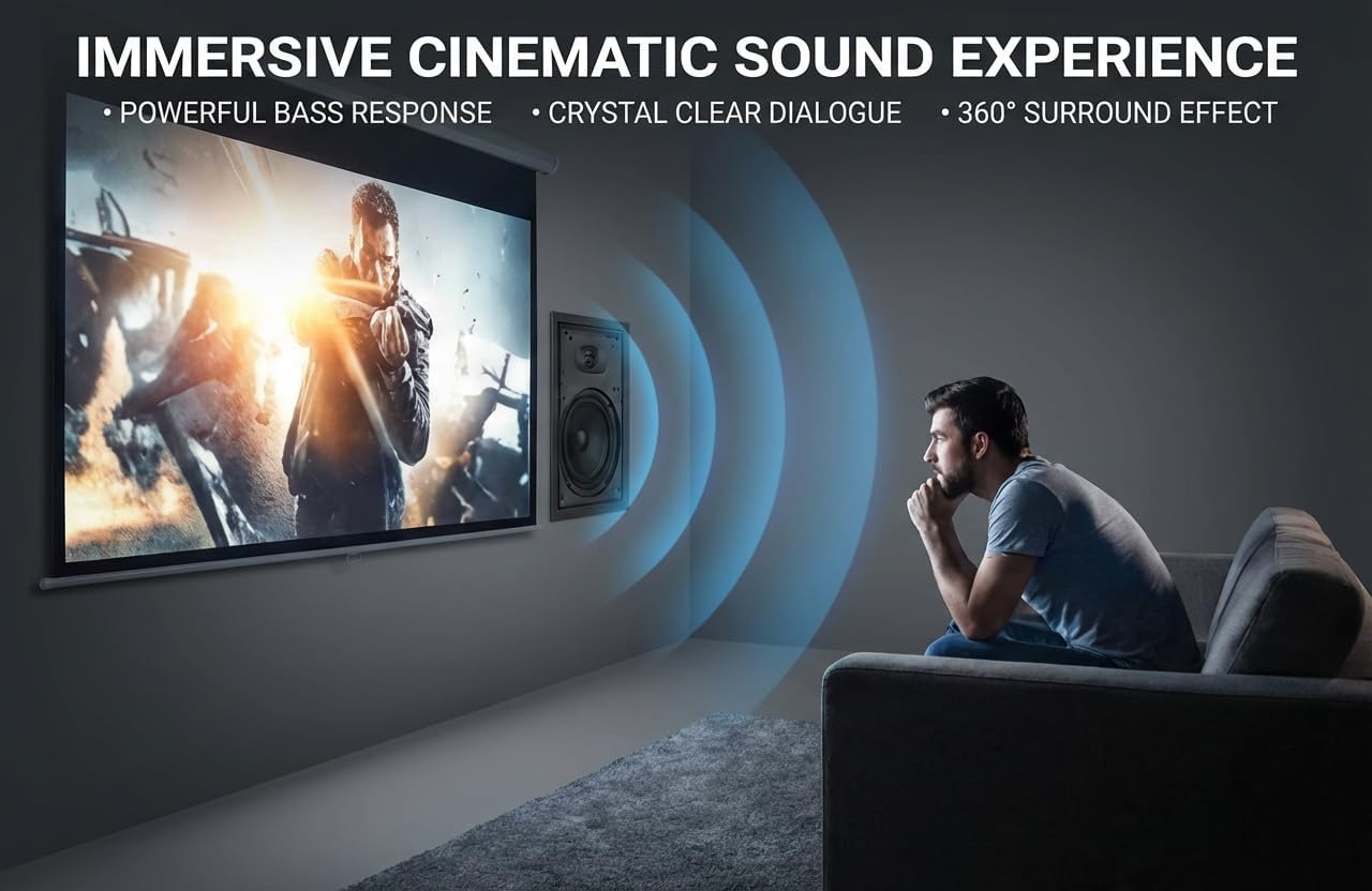 Herdio 2-Way 6.5 Inch Woofer in-Wall Speaker with Paintable Grille- Immersive Sound and Easy Installation for Living Room/Bedroom/Kitchen/Covered Patio (Single) - Image 2