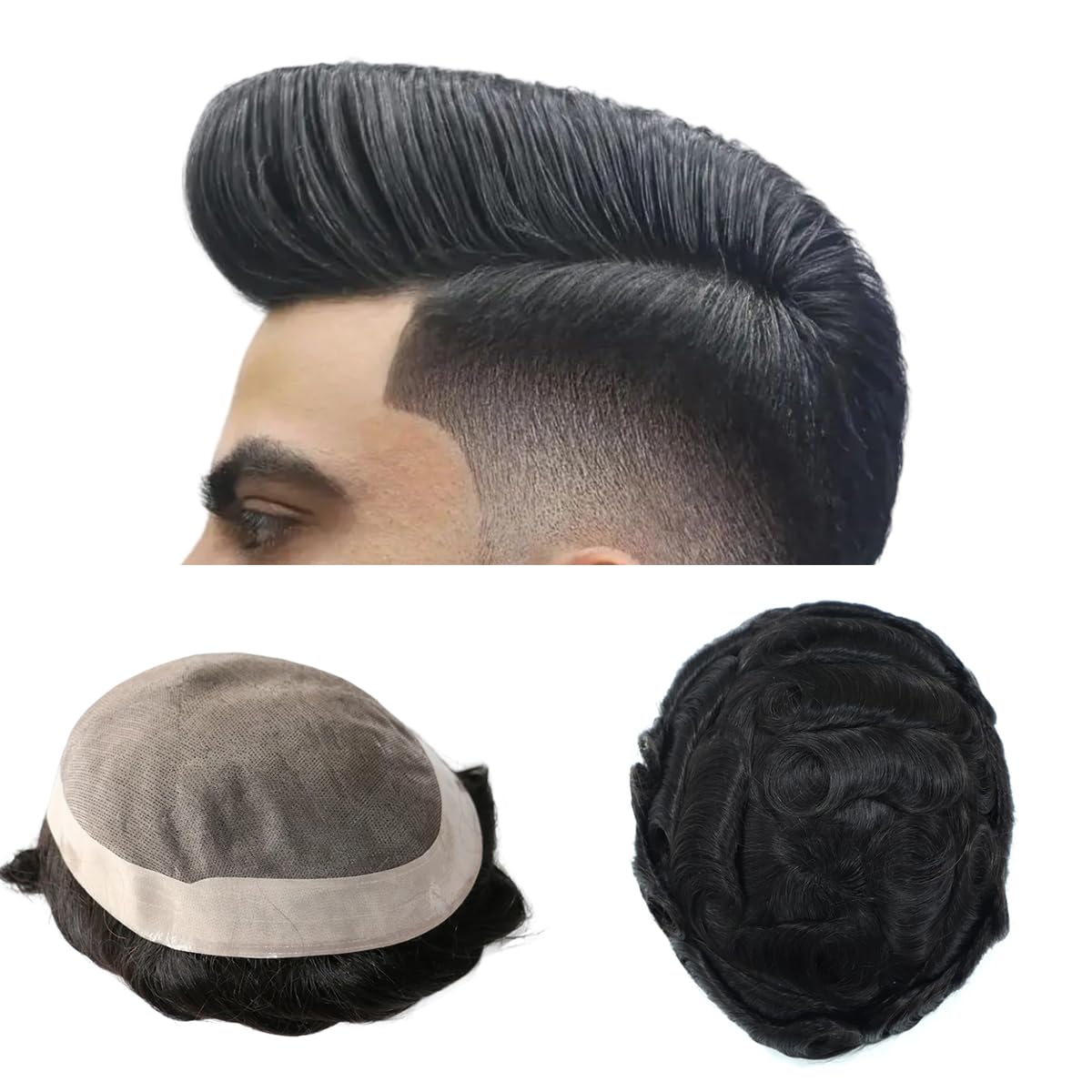 Toupee for Men Mono Base Real European Human Hair Pieces for Mens Hair Prosthesis Patch Units Hair Replacement System for Men (7x9)