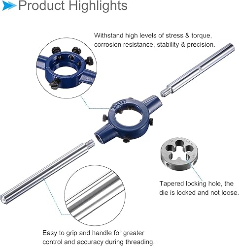 Miniatura 4 de Juego de mangos de troquel, 58-24 UNEF Rosca Die & Fit 1.024 in-1.496 in OD  M12-M16 Kit de herramientas - (Aplicaciones para reparación de