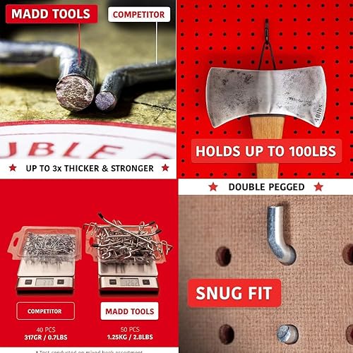 Miniatura 4 de Cestas de gancho resistentes para tableros de clavijas de  de agujeros, juego de 3 cestas de alambre negro, metal extra grueso que se ajusta