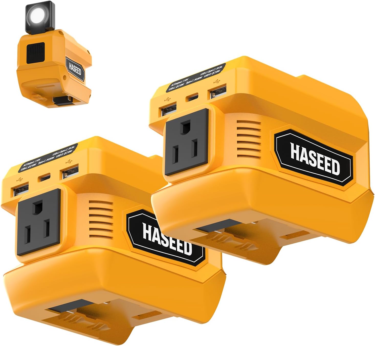 200W Portable Power Inverter, Compatible with Dewalt 20V Lithium Batteries (Not Included).110V AC Output, 3 USB Fast Charge, LED Light, Emergency Power for Outages, Storms, Camping, Outdoor (2 Pack)