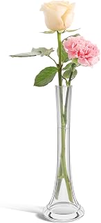 ComSaf 25cm 花瓶 広い底 ミニ花器 ガラス製 透明 フラワーベース 一輪挿し 水栽培 インテリア飾り プレゼント