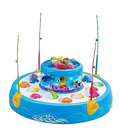 Vikas Gift Gallery Fishing Fish catching Game with 26 pcs of Fish, 2 Rotary Fish Pond and 4 pods Includes Music and Light Function ( Multi Color)