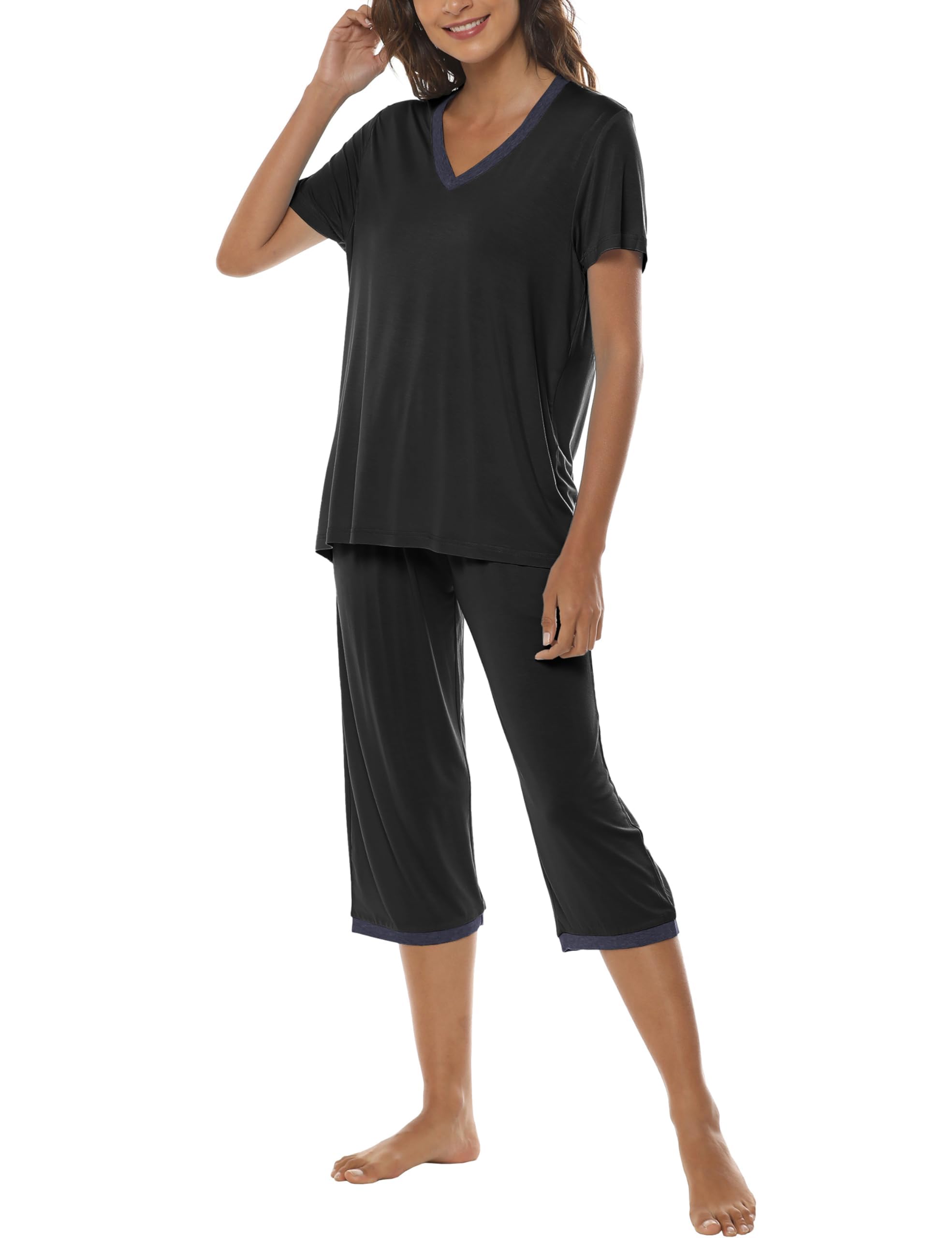 MoFiz Schlafanzug Kurz Damen Hausanzug Pyjama Set Modal Zweiteiler Nachtwäsche fur Sommer
