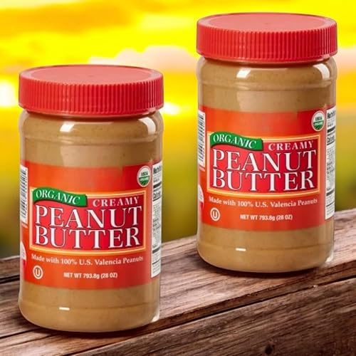 Kirkland Organic Creamy Peanut Butter, 2-Pack – 28 oz Jars, Dry Roasted, Sea Salt, USDA Organic, Kosher, 56 oz Total