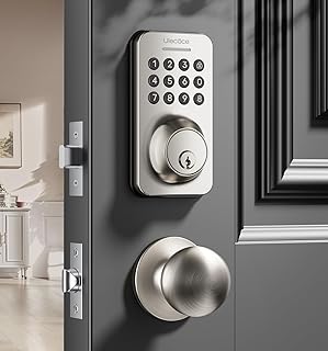 Keyless Entry Keypad Deadbolt with Handle Set, Smart Lock, Auto-Lock + One-Touch Lock, 100 Codes + 15-Min Easy Install, Ideal for Airbnb/Homes/Offices, Fits U.S. Standard Front Doors, Satin Nickel