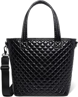 Simple Modern Quilted Tote Bag for Women | Medium Size w/Compartments & Laptop Sleeve | Adjustable Strap | Zipper Top
