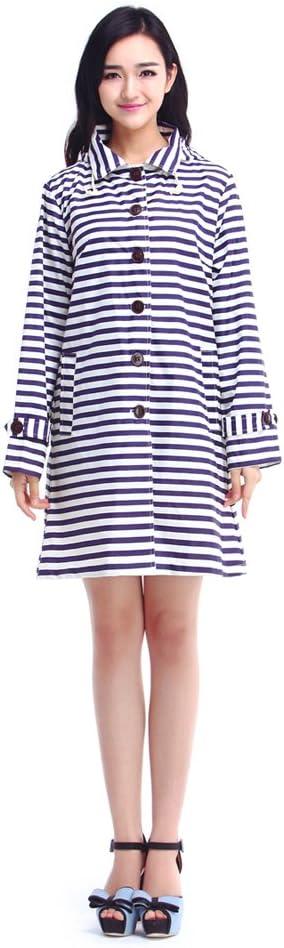 Dopobo Fashion Stylish Ladies Hooded Raincoat Rain Jacket Rainwear Fast Dry Lovely Lady Girl Women Cute Stripe (Blue)