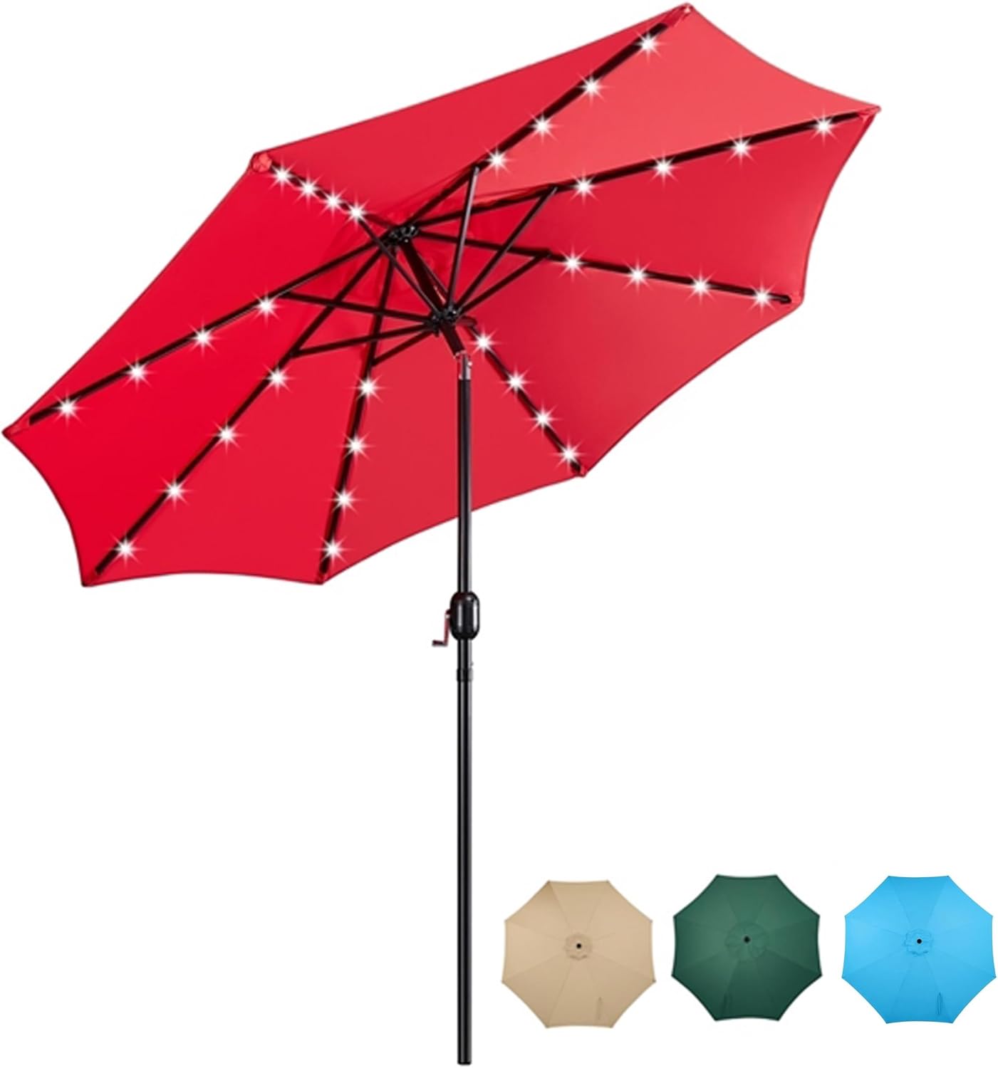 Yaheetech 9FT Solar Patio Umbrella w/Push Button Tilt & Crank, Red