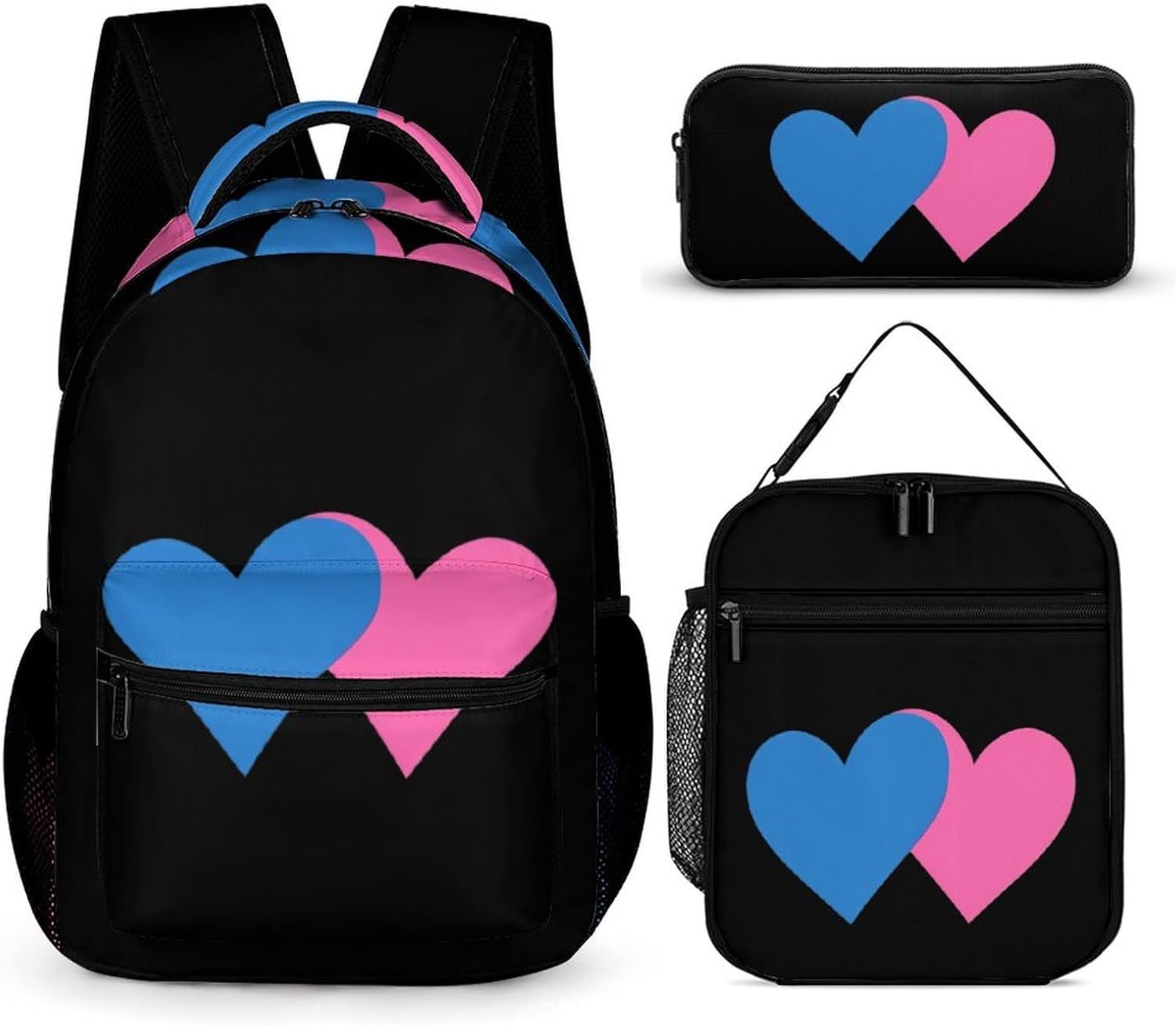 Bisexual Heart Proud Novelty Backpack Set with Lunch Bag Pencil Cases