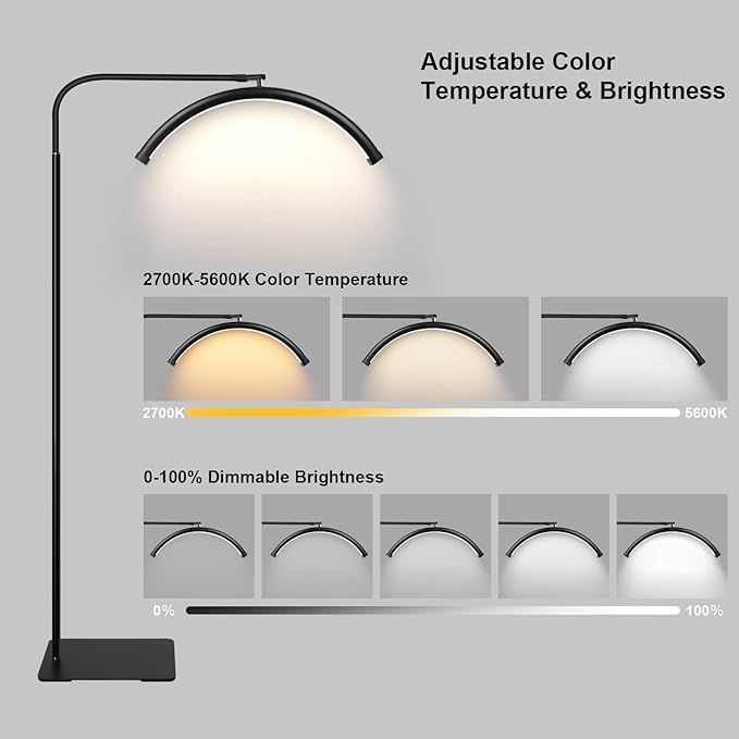 ZEKAHOV Half Moon LED Floor Light - Professional Shadow-Free Lamp for Lash Techs, Estheticians & Tattoo Artists | Dimmable for Eyelash Extensions, Nail Art, Home & Office photo 3