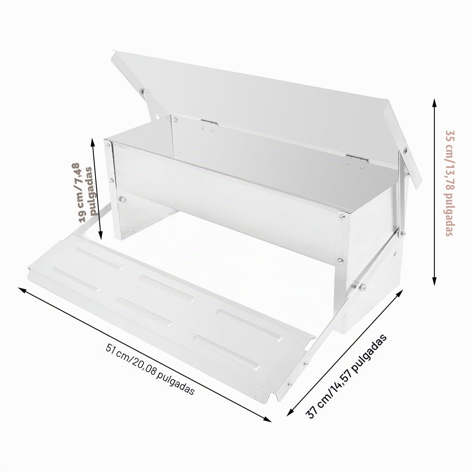 Comedero automático para pollos, con tapa, de acero galvanizado, para gallinas, 8,2 L, 51 x 37 x 35 cm