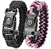 A2S Paracord Bracelet K2-Peak – Survival Gear Kit with Embedded Compass, Fire Starter, Emergency Knife & Whistle – Pack of 2 - Quick Release Slim Buckle (Black / Pink 7.5" for Kids)