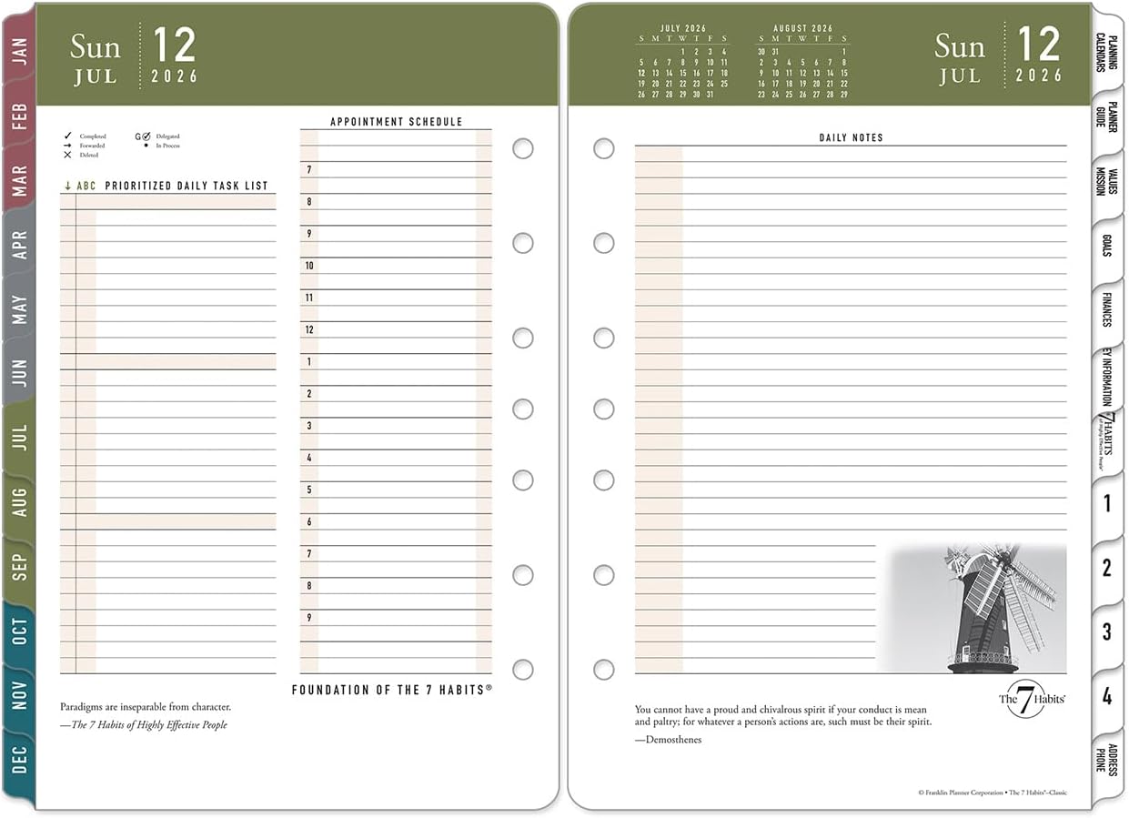 FranklinCovey - 7 Habits Ring-Bound Planner Refill | Two Pages Per Day (Classic, Jul 2026 - Jun 2027)