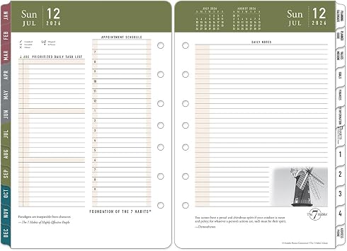FranklinCovey - 7 Habits Ring-Bound Planner Refill | Two Pages Per Day Classic, Jul 2026 - Jun 2027
