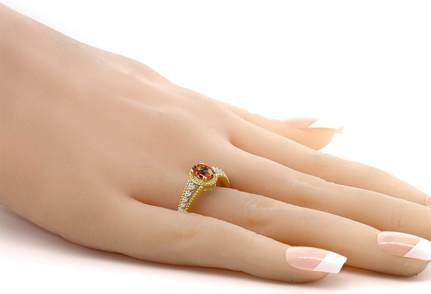 Gem Stone King 18K Yellow Gold Plated Silver Oval Ecstasy Mystic Topaz and White Topaz Ring For Women (1.21 Cttw) - Image 4