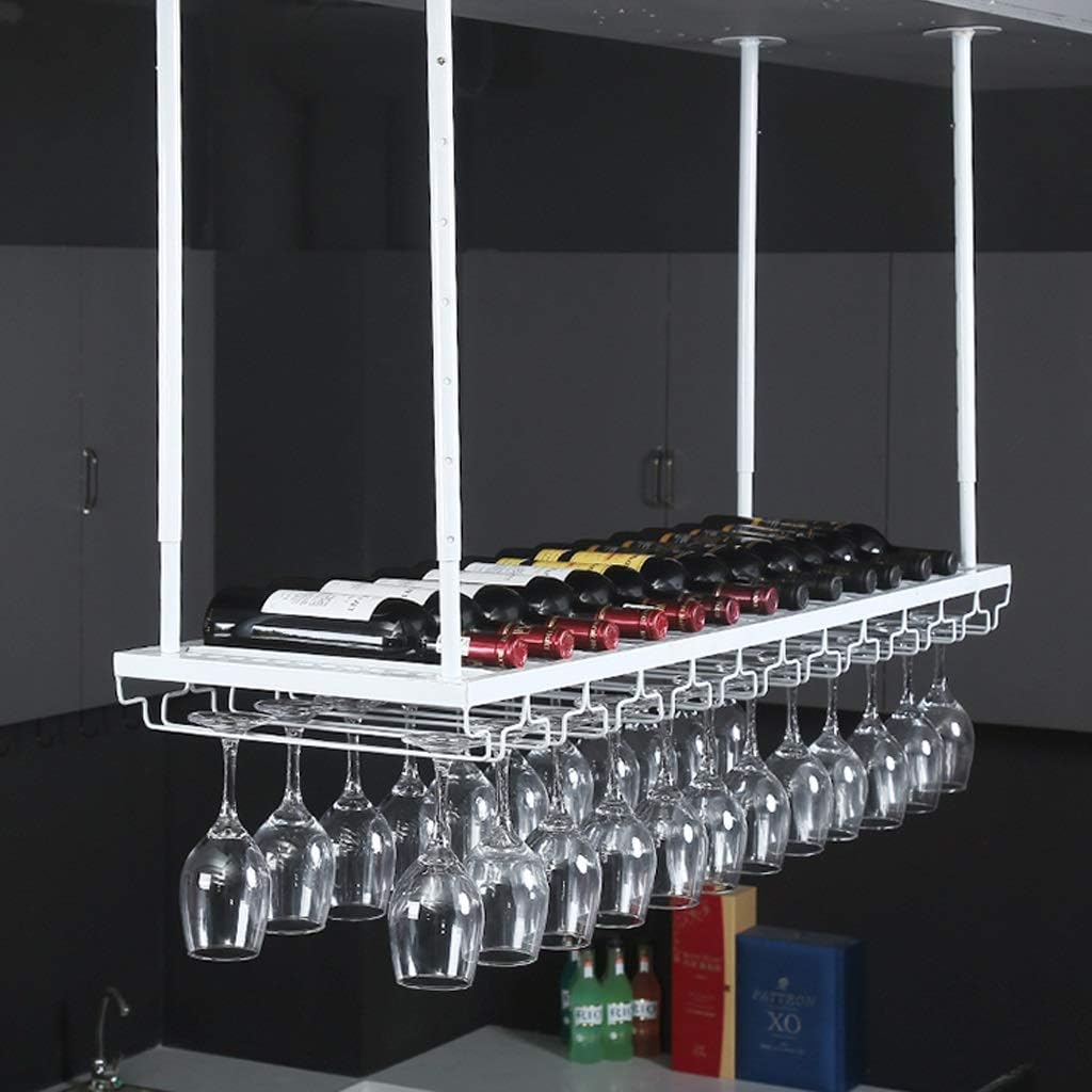 eiling Wine Glass and Bottle Holder White Metal Wine Rack for Bar or Dining Room Storage Hanging Stemware Racks for Goblets 100×35cm
