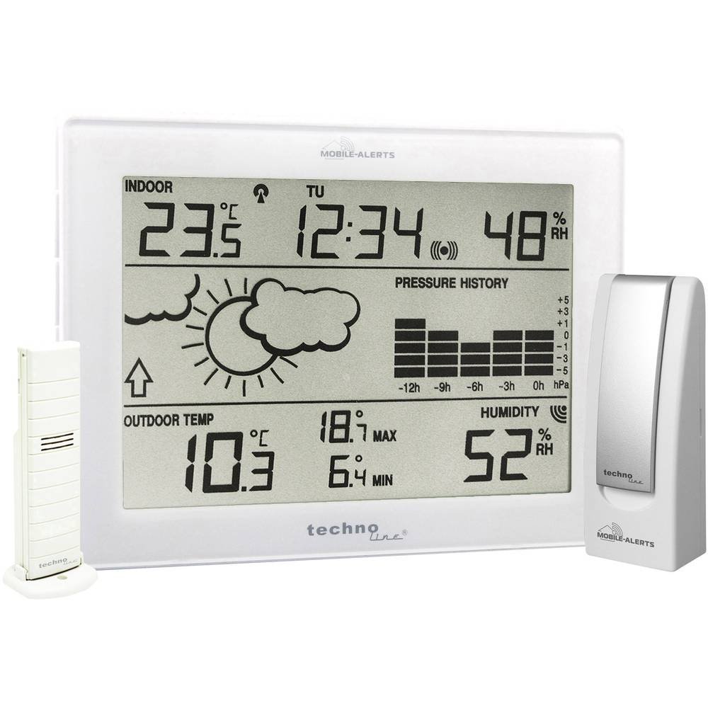 Technoline Alerts MA 10006 Set inklusive Wetterstation MA10410 (mit Alexa kopatibel) und Gateway, Datenübertragung von Temperatur und Luftfeucht direkt aufdas Smartphone, weiß, 12,7 x 3 x 17,1 cm