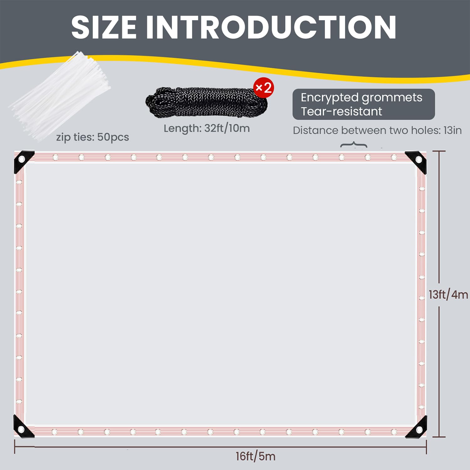 13x16FT Clear Waterproof Tarps(increase grommets,Windproof Rope +Ties)Poly Tarpaulin Outdoor Garden Rainproof Covering,Clear Vinyl Tarp with for patio,for Covering Henhouse Porch Canopy Plant Camping