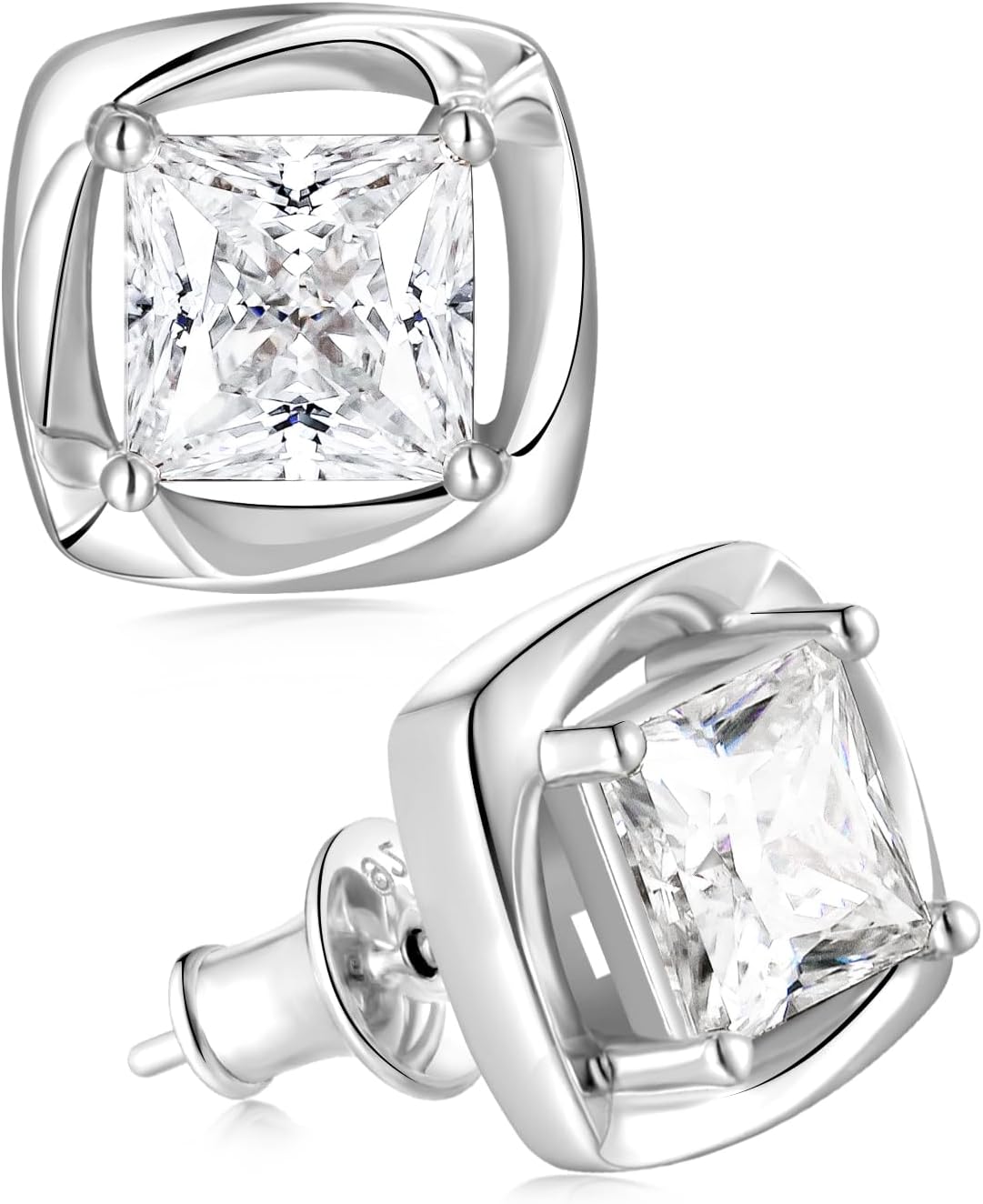 Color-D 2 carats Moissanite Princess/Pear/Teardrop/Oval Cut Stud Earrings for Women Men, Gold/White Gold Plated 925 Sterling Silver Studs, Christmas Mother's Day Valentine's Day Stud Earrings