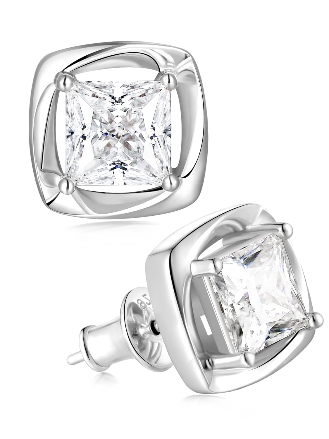 Color-D 2 carats Moissanite Princess Pear Teardrop Oval Cut Stud Earrings for Women Men Gold White Gold Plated