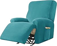 Vista 20 de Fundas elásticas para sillón reclinable, 4 piezas, funda de terciopelo ultra suave para silla reclinable, funda de sofá de un solo asiento, Beige
