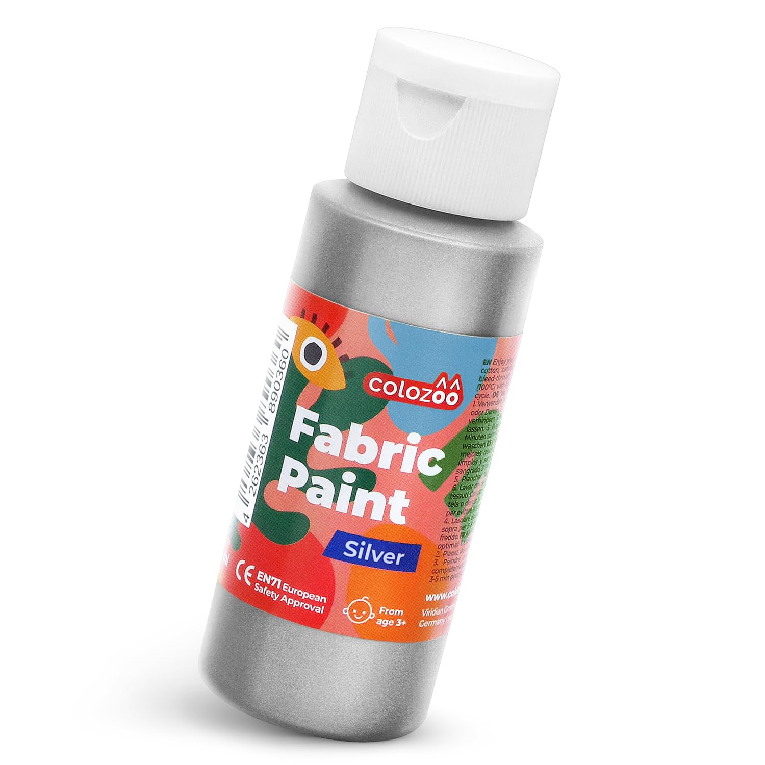colozoo Textile Paint Silver 60 ml Machine-washable Acrylic Fabric Paint