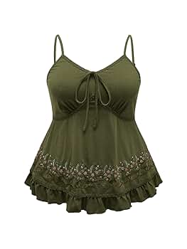 SOLY HUX Women's Floral Embroidery Cami Tops Tie Front