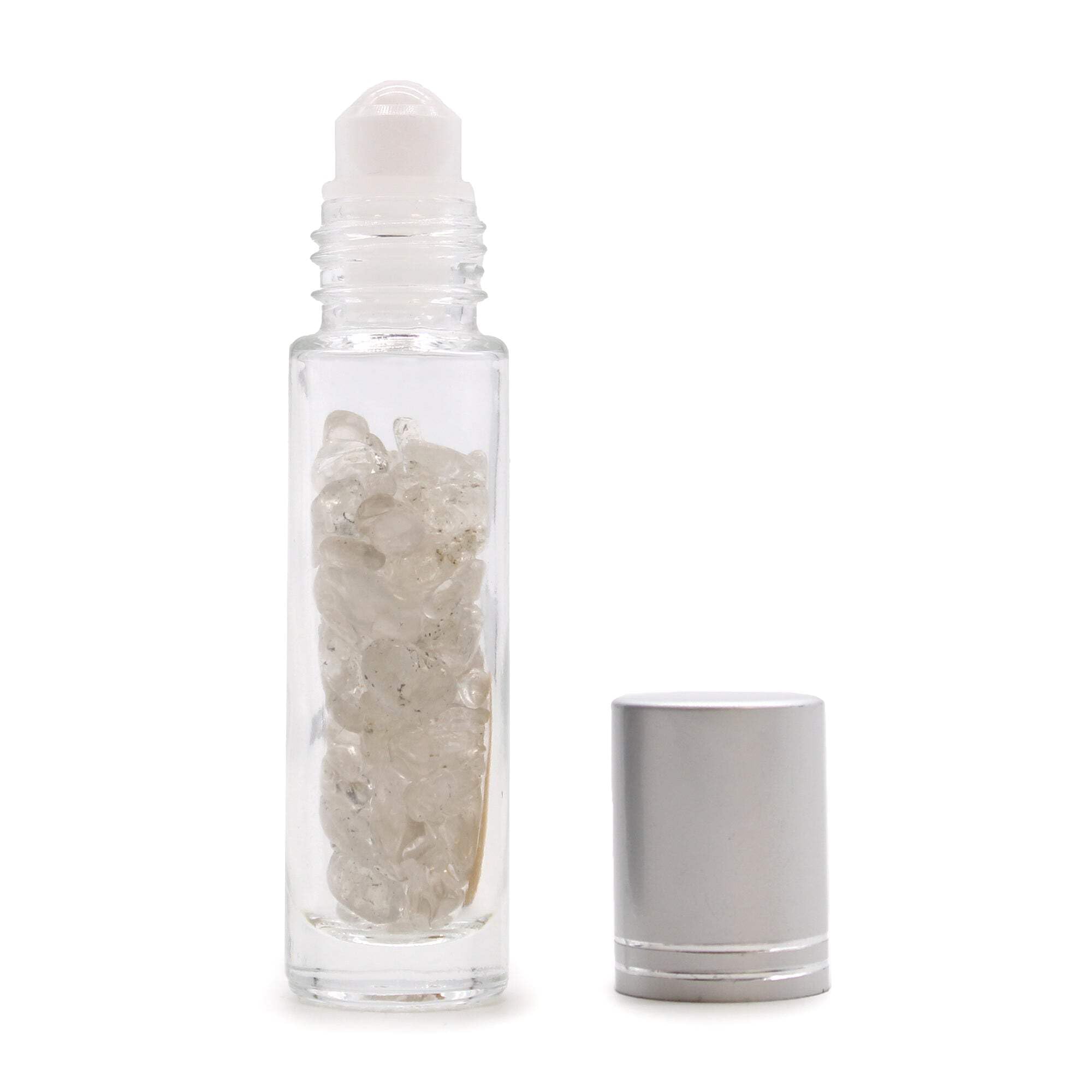 Ancient Wisdom Silver Gemstone Essential Oil Roller Bottle - Rock Quartz - Cap