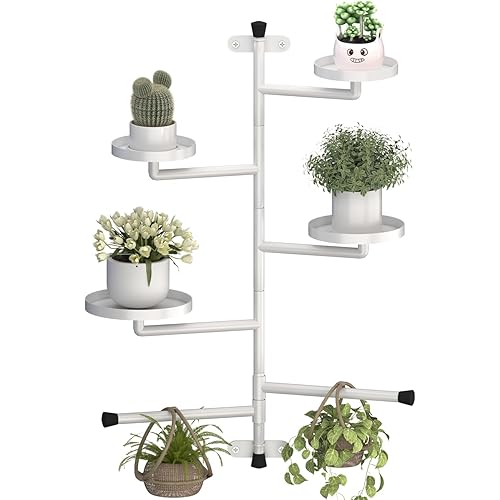4-Tier Window Plant Shelves, 160° Rotating Indoor Wall Mounted Plant Holder Shelf for Haning Multiple Plants, Floating Window Sill Plants Stand for Home Decor, Gift for Plant Lovers, White