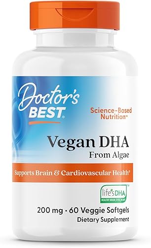 Doctor's Best DHA vegetariano de algas, sin OMG, vegano, sin gluten, 200 mg, 60 unidades