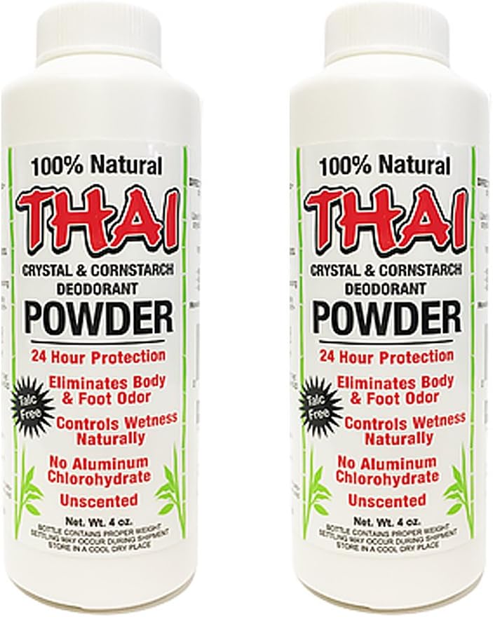 Thai Crystal Deodorant & Cornstarch Deodorant Foot Body Powder, Unscented, 2 Count
