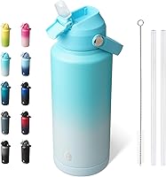 Vista 19 de BJPKPK - Botella de agua aislada con tapa de popote, termo grande de 40 onzas, botellas de agua de acero inoxidable libres de BPA a prueba de fugas
