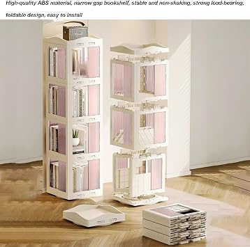360° Rotating Bookshelf for Small Spaces Acrylic Corner Spinning Bookshelf Floor Standing Bookcase(White,5 tier)