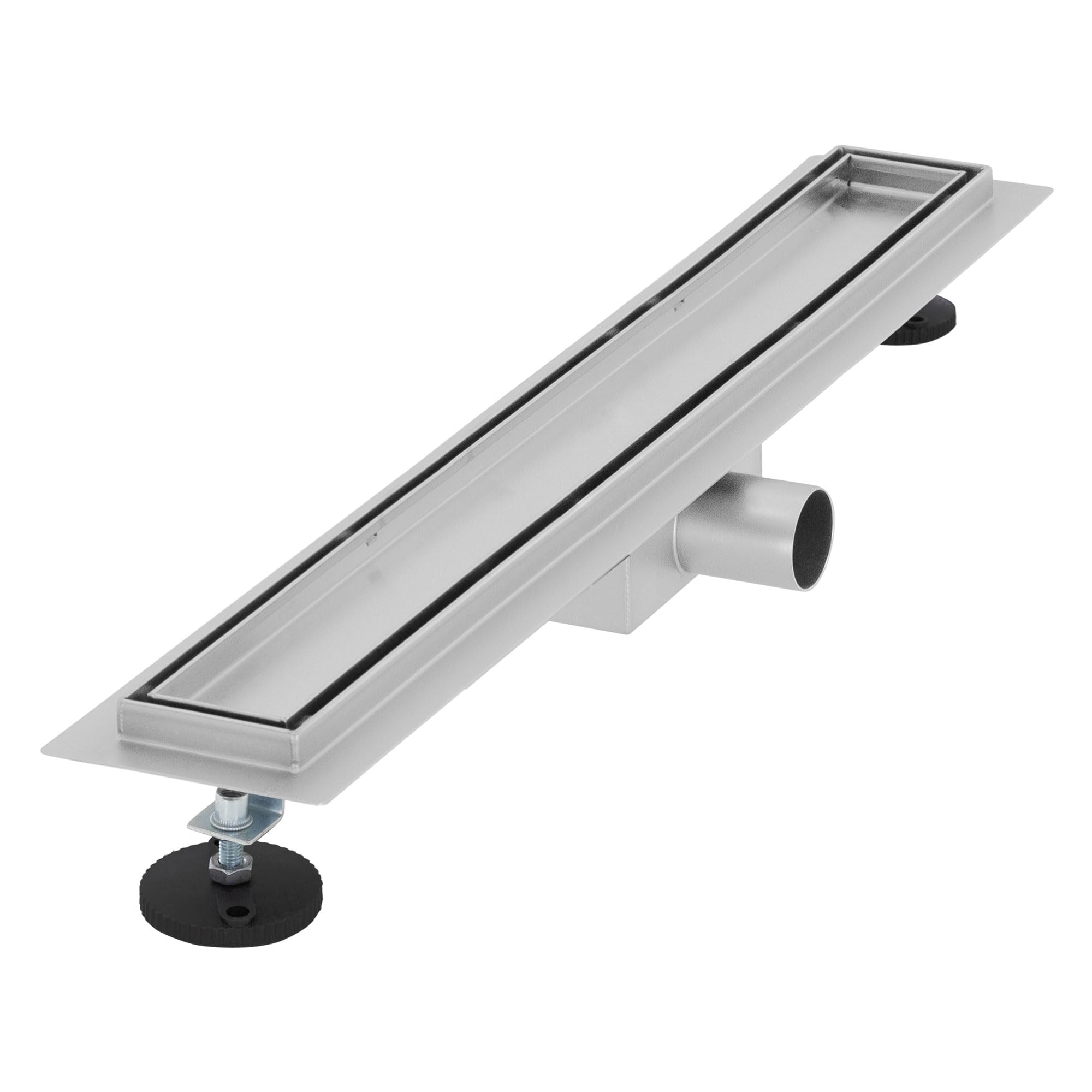 LuxeBath Canal de Ducha Desagüe 60cm 2en1 Extraplano Acero Inóxidable Fijación al Suelo Sumidero Sifón Doble Cara Autolimpiante con Tope para Olores y Colador de Pelo Alcantarillado para Baño
