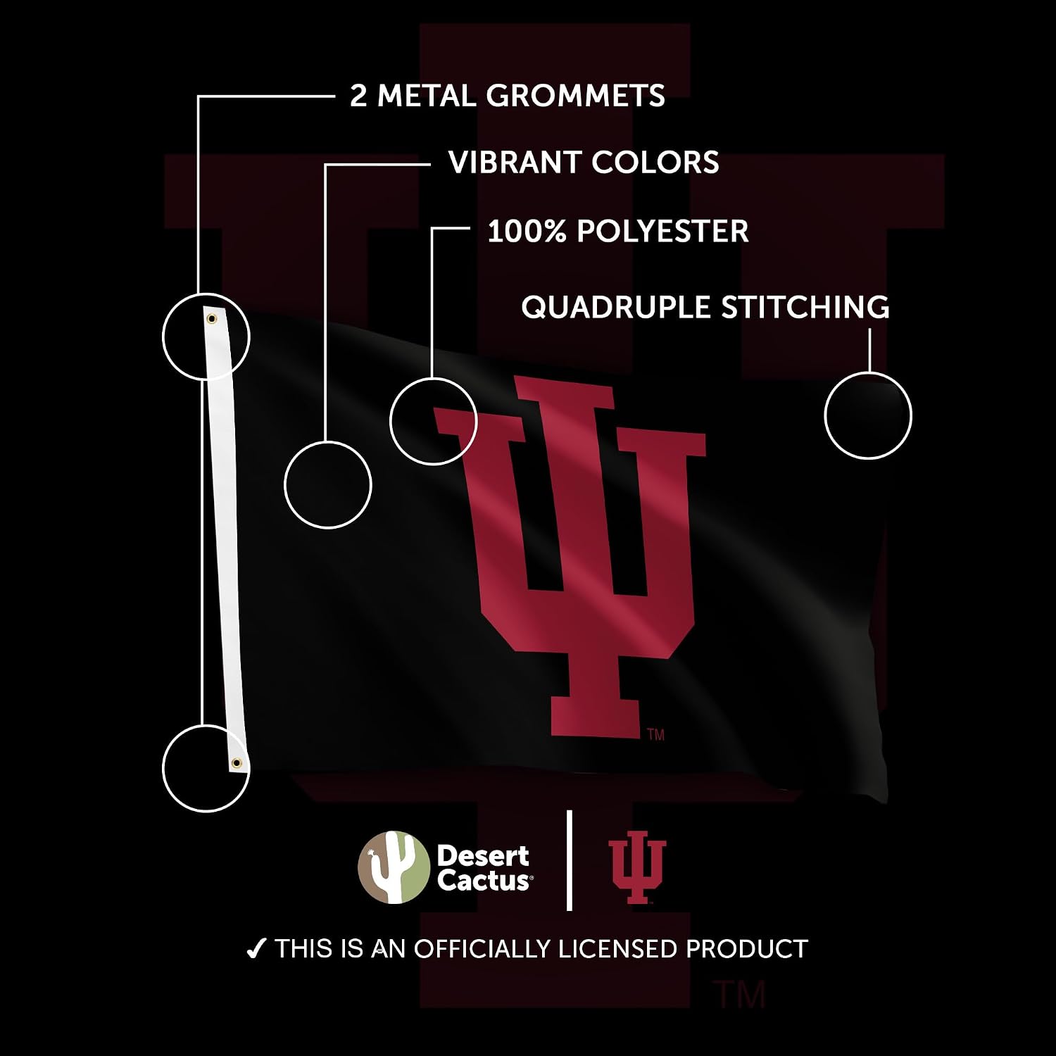 Desert Cactus Indiana University IU Flag - 3 x 5 Feet Hoosiers Banner, Indoor/Outdoor Durable Fabric, 100% Polyester Design (Style H)