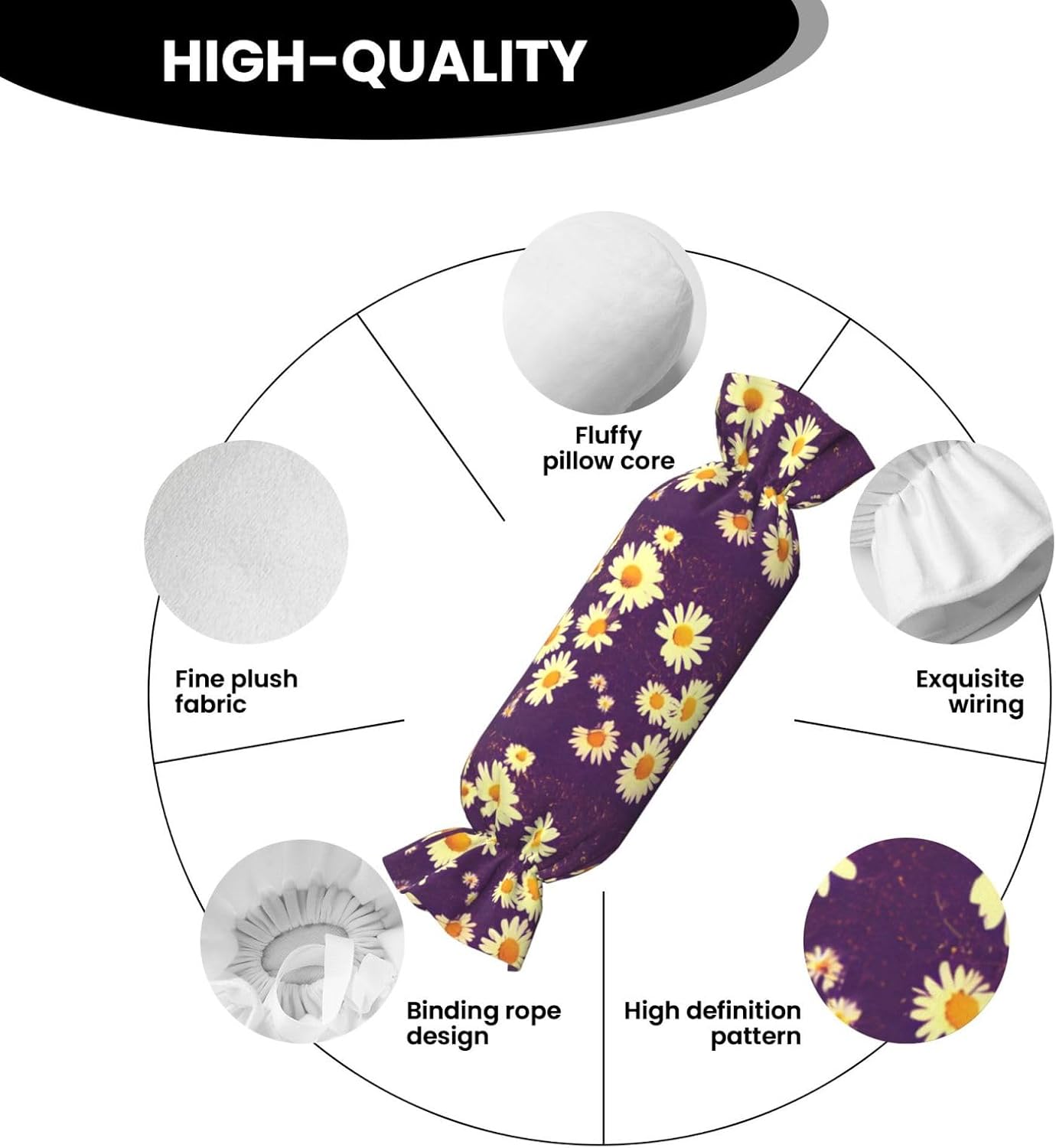 Daisy Purple Flowers Print Candy Cylindrical Pillow Round Bolster Pillows Versatile Use Decor Bedroom Travel