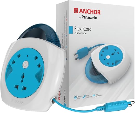 Anchor by Panasonic 6A 2 Pin Felx Box with 4 Mtr Cord | Universal Socket Switch Board With Indicator (Blue & White)