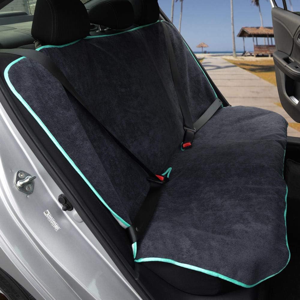 UltraFit Sweat Towel Car Seat Covers - 2 Front Bucket Seat Protectors & Rear Bench for Workout Gym Outdoors Beach Sports Crossfit Yoga Towel Waterproof Seat Covers for Auto (Mint Trim)