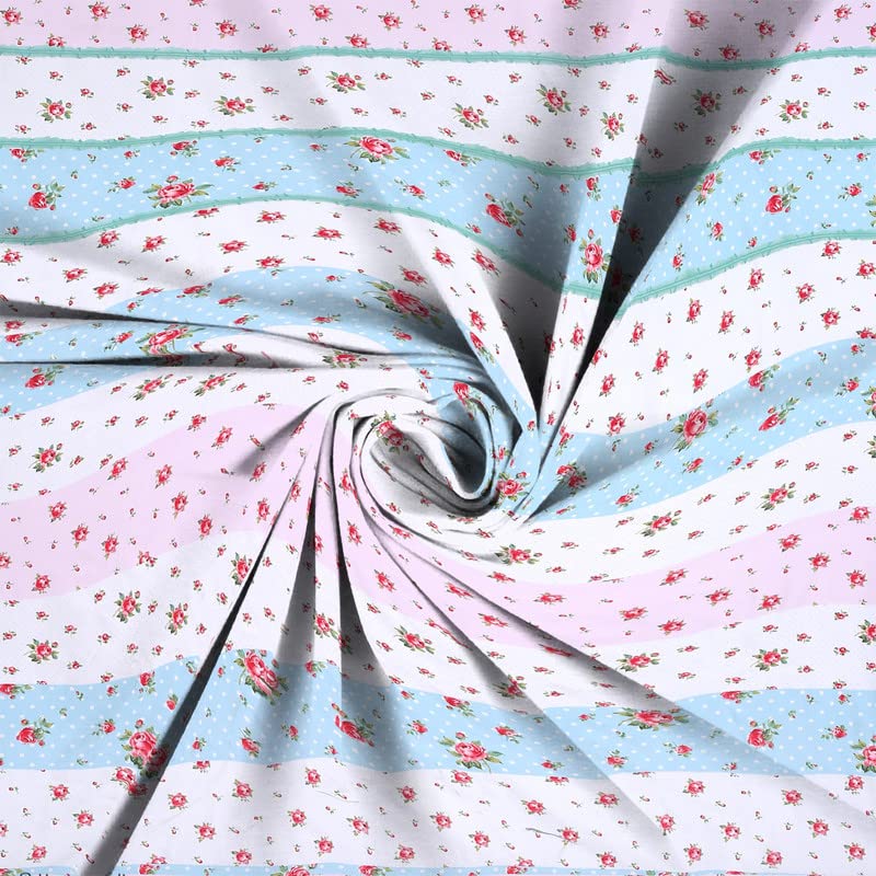 Image of NHD HOME Premium Cotton Elastic Fitted Bedsheets with 2 King Size Pillow Covers | Double Bed with All Around Elastic 220 TC Supersoft | Size - 72 King Sizex78+10 inches | Flower, White Blue & Pink