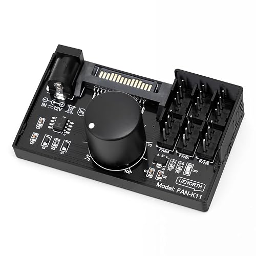 ZORBES® 4 Pin 12V PWM Fan Controller 6 Fans Supported, PC Fan Adapter Hub Powered by SATA and DC 5525, Cooling Fan Speed Knob with Max Total 60W 5A Output