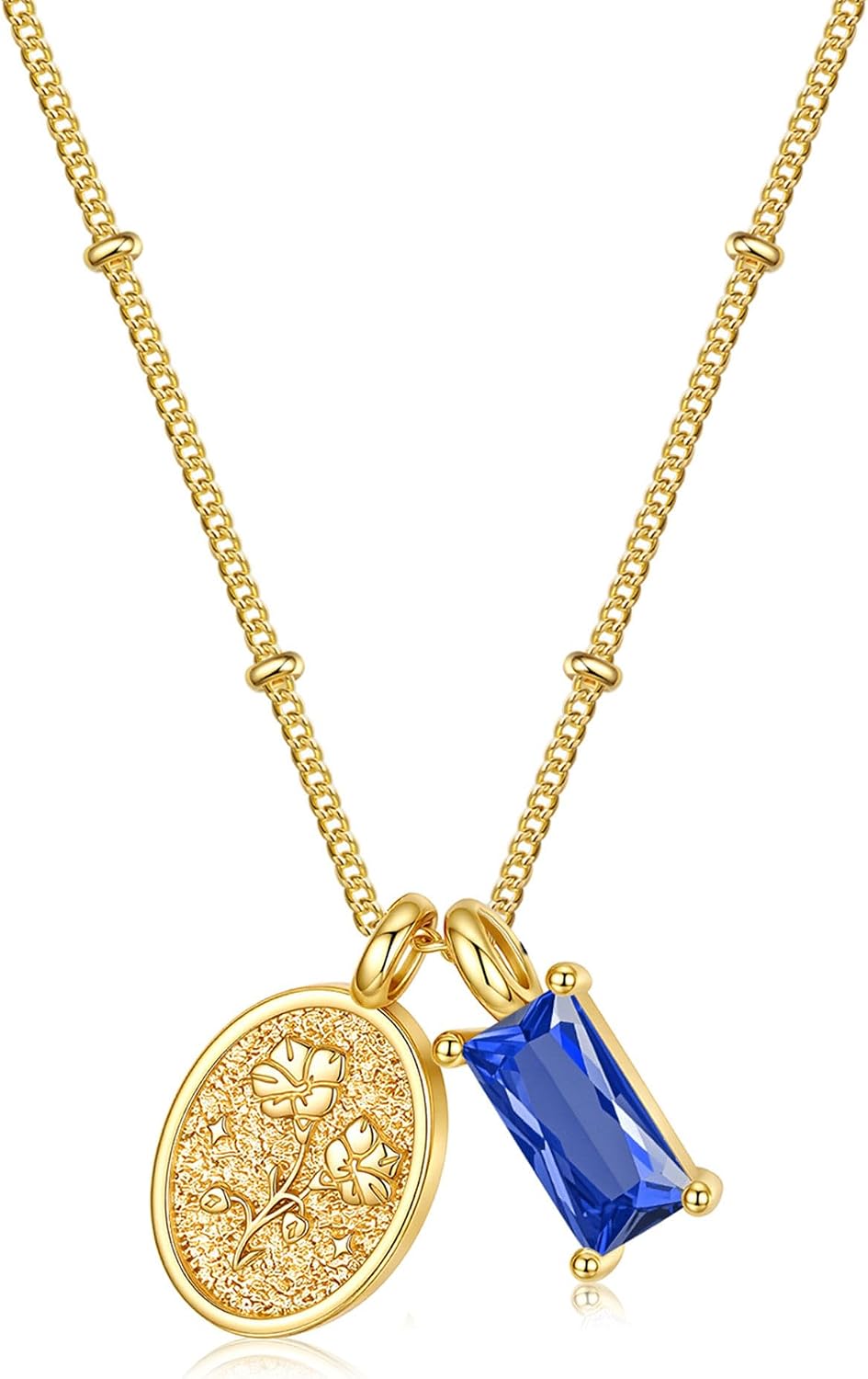 Turandoss Birthstone Necklaces for Women Girls, Dainty 14K Gold Plated Created Emerald Birthstone Personalized Birth Flower Pendant 1-12 Months Necklace Birthday Jewelry Gifts for Women Mom