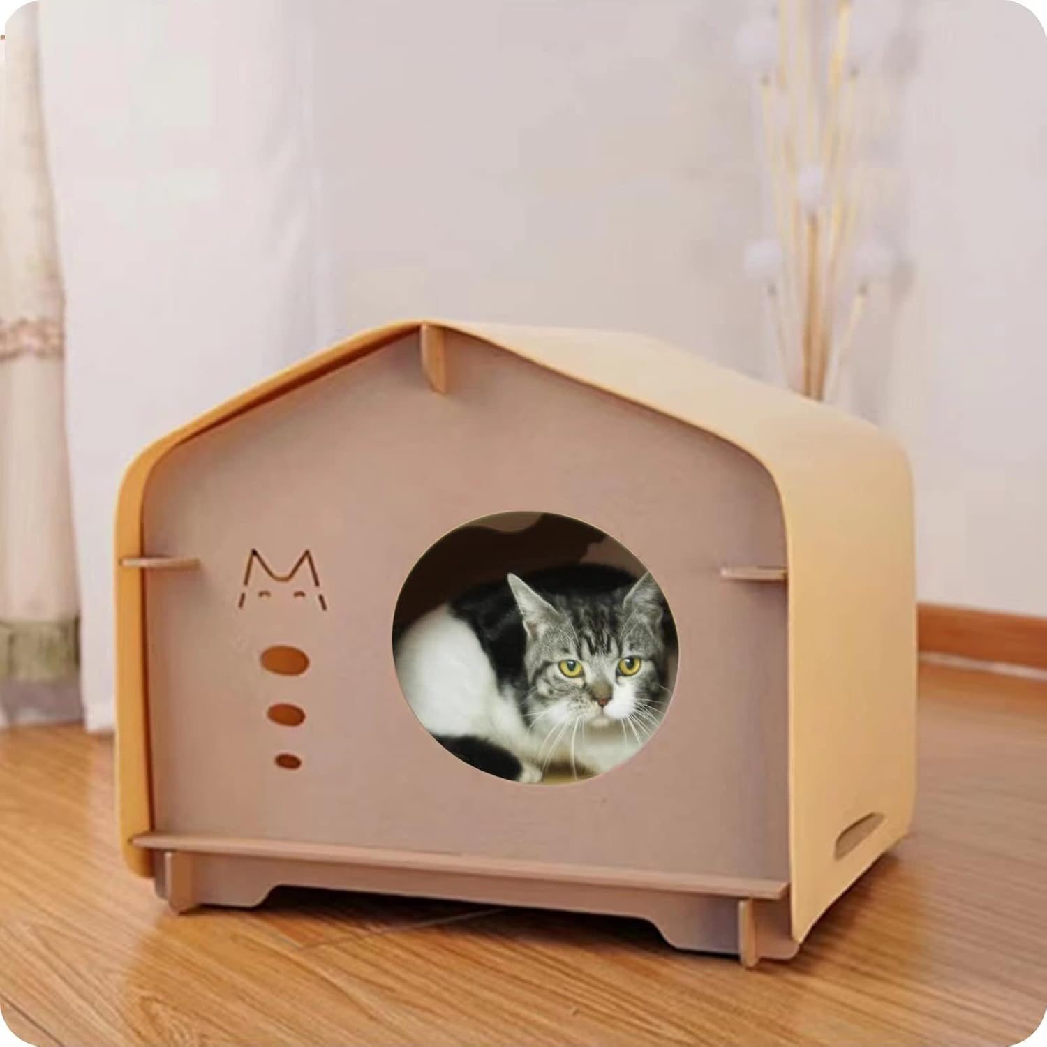 Bright Color Cat House, Cat Cave Bed, Wooden Cages ,Cat condo Yellow