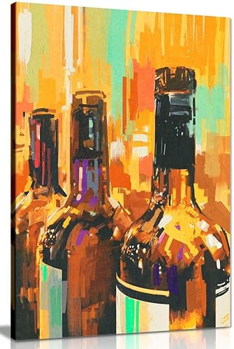 Miniatura 2 de Pintura de cocina moderna abstracta contemporánea botellas de vino en lienzo (30 x 20 pulgadas)
