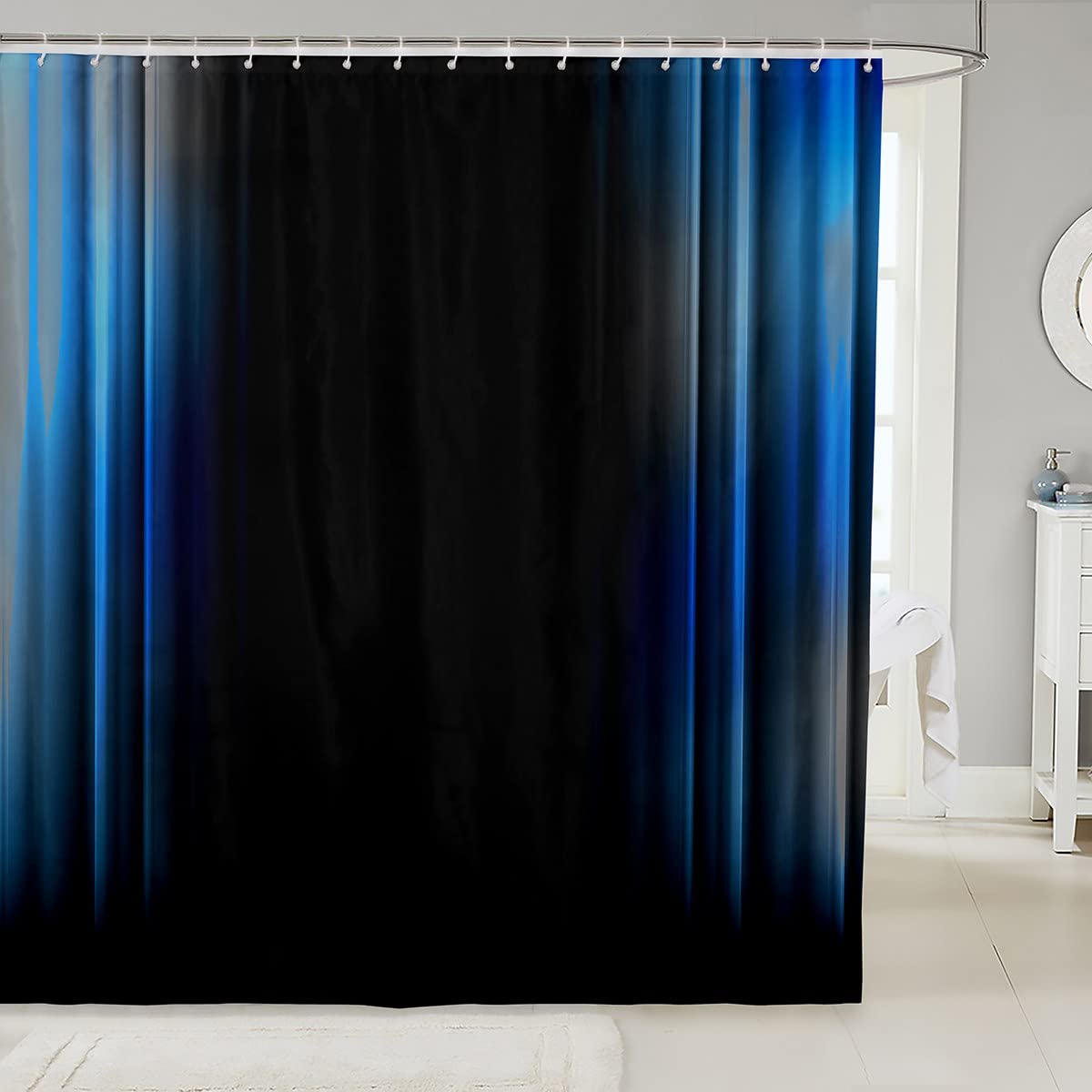 Geometric Abstract Ombre Shower Curtain Kids Grey Blue And Black Striped Bathroom Waterproof Accessories with 12 Hooks Decor Modern Fashion Fabric Shower Curtain 72x84 Inch — image 1