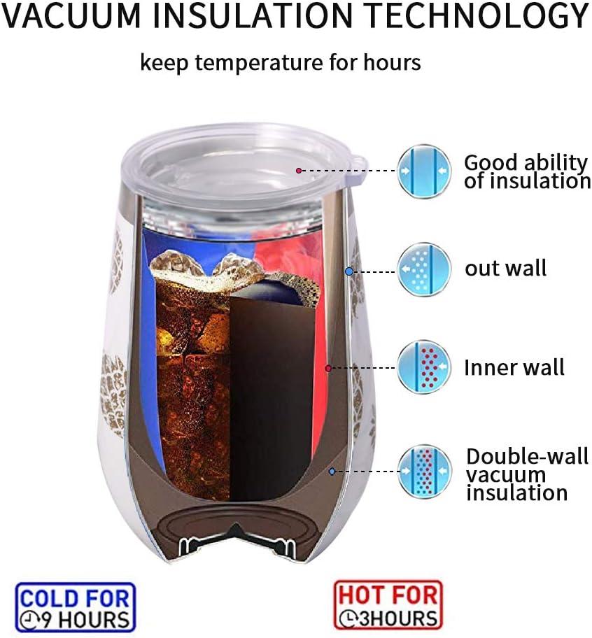 Featured Product WDG Pineapple Wine Glasses 2 Pack Stainless Steel Wine Tumbler 12oz Double Wall Vacuum Insulated Wine Glasses without Handle for Champaign, Cocktail, Beer, Office,Home