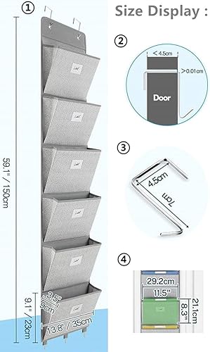 Miniatura 9 de Organizador de archivos sobre la puerta  6 bolsillos extra grandes para colgar en la pared, soporte de archivos de almacenamiento para revistas,