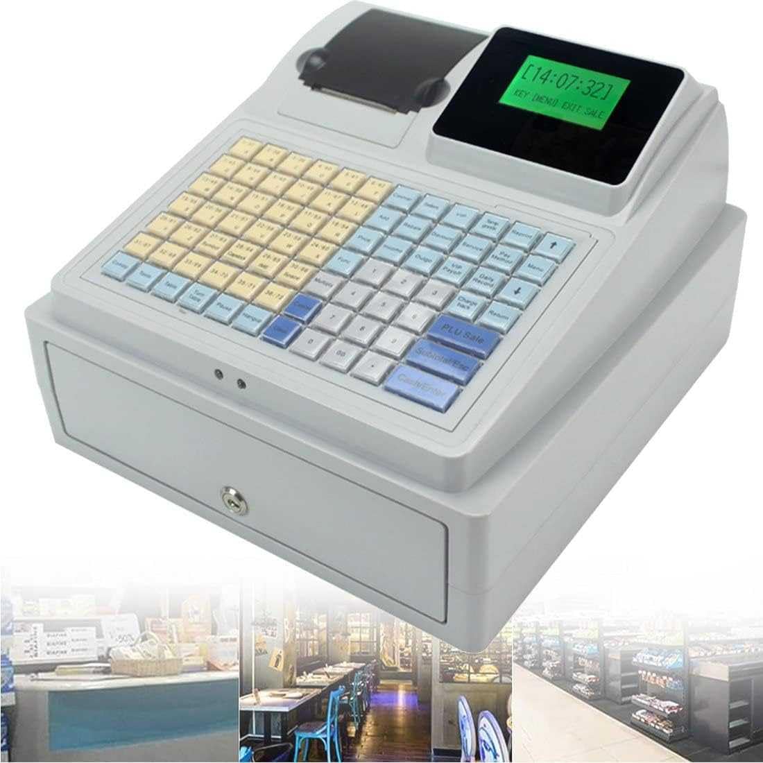 Cash Register Till for Small Business, 81 Keys Electronic Cash Register with Drawer, Ideal for Restaurants, Supermarkets, LED Commercial Cash Register